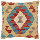 handmade Traditional Pillow Rust Blue Hand-Woven SQUARE 100% WOOL Hand woven turkish pillow 2 x 2