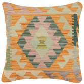 handmade Traditional Pillow Orange Blue Hand-Woven SQUARE 100% WOOL Hand woven turkish pillow2 x 2