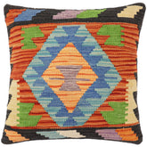 handmade Traditional Pillow Rust Blue Hand-Woven SQUARE 100% WOOL Hand woven turkish pillow2 x 2