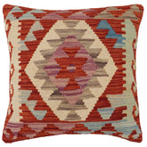 handmade Traditional Pillow Rust Blue Hand-Woven SQUARE 100% WOOL Hand woven turkish pillow2 x 2