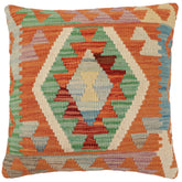 handmade Traditional Pillow Rust Blue Hand-Woven SQUARE 100% WOOL Hand woven turkish pillow2 x 2