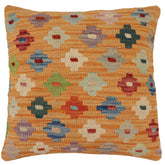 handmade Traditional Pillow Orange Red Hand-Woven SQUARE 100% WOOL Hand woven turkish pillow2 x 2