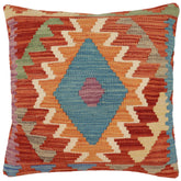 handmade Traditional Pillow Rust Blue Hand-Woven SQUARE 100% WOOL Hand woven turkish pillow2 x 2