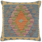 handmade Traditional Pillow Blue Gray Hand-Woven SQUARE 100% WOOL Hand woven turkish pillow2 x 2