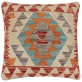handmade Traditional Pillow Beige Red Hand-Woven SQUARE 100% WOOL Hand woven turkish pillow2 x 2