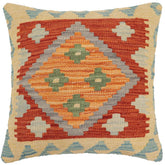 handmade Traditional Pillow Rust Blue Hand-Woven SQUARE 100% WOOL Hand woven turkish pillow2 x 2