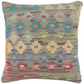 handmade Traditional Pillow Gray Blue Hand-Woven SQUARE 100% WOOL Hand woven turkish pillow2 x 2