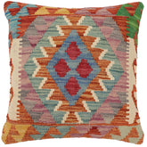 handmade Traditional Pillow Rust Blue Hand-Woven SQUARE 100% WOOL Hand woven turkish pillow2 x 2