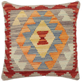 handmade Traditional Pillow Rust Blue Hand-Woven SQUARE 100% WOOL Hand woven turkish pillow 2 x 2