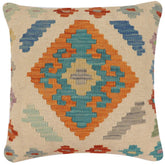 handmade Traditional Pillow Beige Blue Hand-Woven SQUARE 100% WOOL Hand woven turkish pillow2 x 2