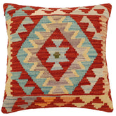 handmade Traditional Pillow Rust Blue Hand-Woven SQUARE 100% WOOL Hand woven turkish pillow2 x 2