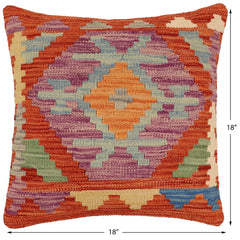 handmade Traditional Pillow Rust Blue Hand-Woven SQUARE 100% WOOL Hand woven turkish pillow2 x 2