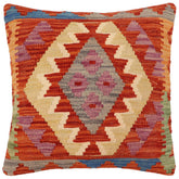 handmade Traditional Pillow Rust Blue Hand-Woven SQUARE 100% WOOL Hand woven turkish pillow2 x 2