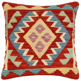 handmade Traditional Pillow Rust Blue Hand-Woven SQUARE 100% WOOL Hand woven turkish pillow2 x 2