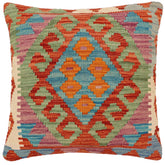 handmade Traditional Pillow Rust Blue Hand-Woven SQUARE 100% WOOL Hand woven turkish pillow2 x 2