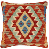 handmade Traditional Pillow Rust Blue Hand-Woven SQUARE 100% WOOL Hand woven turkish pillow2 x 2