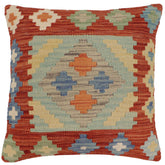 handmade Traditional Pillow Rust Blue Hand-Woven SQUARE 100% WOOL Hand woven turkish pillow2 x 2