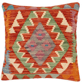handmade Traditional Pillow Rust Blue Hand-Woven SQUARE 100% WOOL Hand woven turkish pillow2 x 2