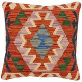 handmade Traditional Pillow Rust Blue Hand-Woven SQUARE 100% WOOL Hand woven turkish pillow2 x 2