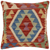 handmade Traditional Pillow Rust Blue Hand-Woven SQUARE 100% WOOL Hand woven turkish pillow2 x 2