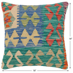 handmade Traditional Pillow Rust Blue Hand-Woven SQUARE 100% WOOL Hand woven turkish pillow2 x 2