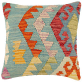 handmade Traditional Pillow Blue Rust Hand-Woven SQUARE 100% WOOL Hand woven turkish pillow 3 x 5