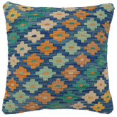 handmade Traditional Pillow Blue Beige Hand-Woven SQUARE 100% WOOL Hand woven turkish pillow2 x 2