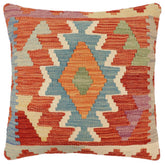 handmade Traditional Pillow Rust Blue Hand-Woven SQUARE 100% WOOL Hand woven turkish pillow2 x 2