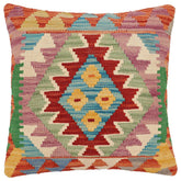 handmade Traditional Pillow Rust Blue Hand-Woven SQUARE 100% WOOL Hand woven turkish pillow2 x 2