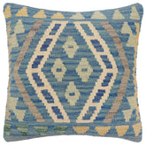 handmade Traditional Pillow Blue Gray Hand-Woven SQUARE 100% WOOL Hand woven turkish pillow2 x 2
