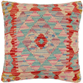 handmade Traditional Pillow Blue Red Hand-Woven SQUARE 100% WOOL Hand woven turkish pillow2 x 2