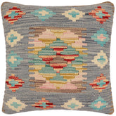handmade Traditional Pillow Blue Beige Hand-Woven SQUARE 100% WOOL Hand woven turkish pillow2 x 2