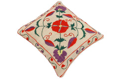 handmade Traditional Pillow Beige Red Hand-Woven SQUARE 100% WOOL Handmade pillow