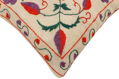 handmade Traditional Pillow Beige Red Hand-Woven SQUARE 100% WOOL Handmade pillow