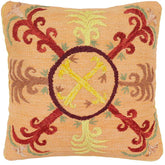 handmade Traditional Pillow Orange Red Hand-Woven SQUARE 100% WOOL Handmade pillow