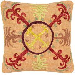 handmade Traditional Pillow Orange Red Hand-Woven SQUARE 100% WOOL Handmade pillow