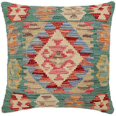 handmade Traditional Pillow Green Beige Hand-Woven SQUARE 100% WOOL Hand woven turkish pillow2 x 2