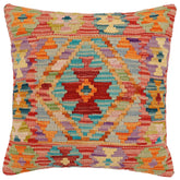 handmade Traditional Pillow Red Orange Hand-Woven SQUARE 100% WOOL Hand woven turkish pillow2 x 2