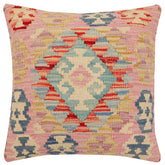 handmade Traditional Pillow Blue Beige Hand-Woven SQUARE 100% WOOL Hand woven turkish pillow2 x 2