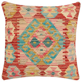 handmade Traditional Pillow Rust Blue Hand-Woven SQUARE 100% WOOL Hand woven turkish pillow2 x 2