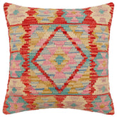 handmade Traditional Pillow Rust Blue Hand-Woven SQUARE 100% WOOL Hand woven turkish pillow2 x 2