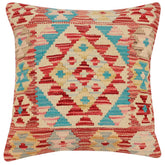handmade Traditional Pillow Rust Blue Hand-Woven SQUARE 100% WOOL Hand woven turkish pillow2 x 2