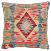 handmade Traditional Pillow Blue Beige Hand-Woven SQUARE 100% WOOL Hand woven turkish pillow2 x 2