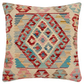 handmade Traditional Pillow Beige Red Hand-Woven SQUARE 100% WOOL Hand woven turkish pillow2 x 2