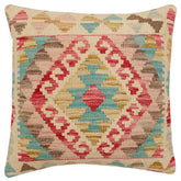 handmade Traditional Pillow Beige Blue Hand-Woven SQUARE 100% WOOL Hand woven turkish pillow 2 x 2