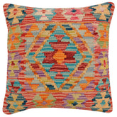 handmade Traditional Pillow Rust Blue Hand-Woven SQUARE 100% WOOL Hand woven turkish pillow2 x 2