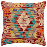 handmade Traditional Pillow Rust Blue Hand-Woven SQUARE 100% WOOL Hand woven turkish pillow2 x 2