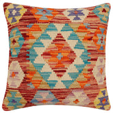 handmade Traditional Pillow Rust Blue Hand-Woven SQUARE 100% WOOL Hand woven turkish pillow2 x 2