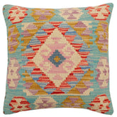 handmade Traditional Pillow Blue Beige Hand-Woven SQUARE 100% WOOL Hand woven turkish pillow2 x 2