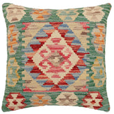 handmade Traditional Pillow Green Rust Hand-Woven SQUARE 100% WOOL Hand woven turkish pillow2 x 2